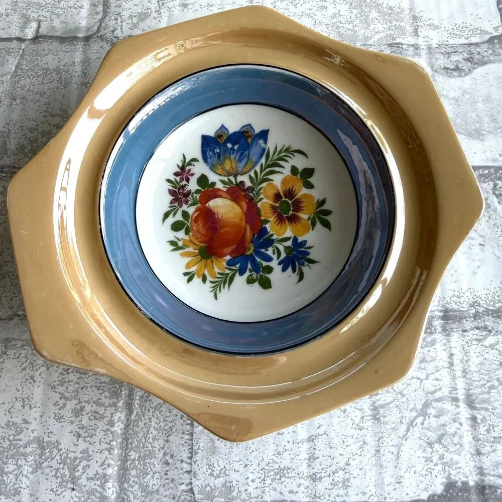 Vintage Germany Floral Glass Trinket Dish Small Scalloped Edge Ring Bowl